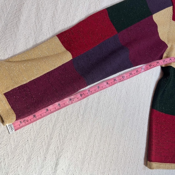 VINTAGE CHRISTOPHER & BANKS holiday color block cardigan sweater sz L, green - Picture 12 of 14